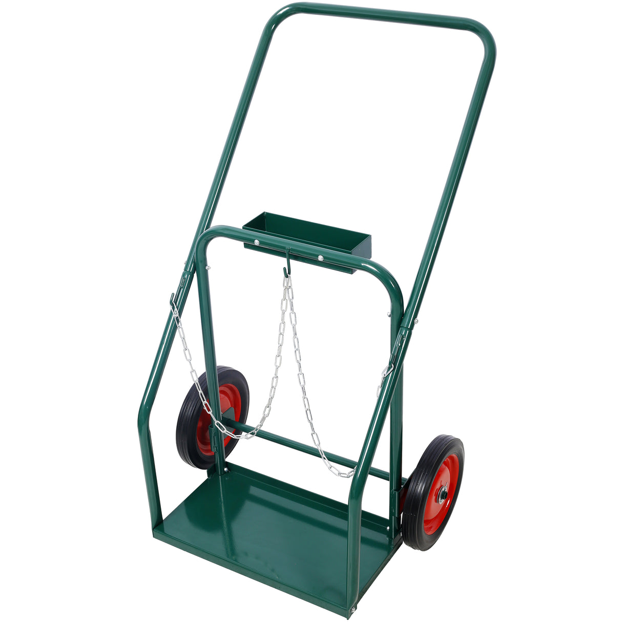 440lbs Capacity Cylinder Cart Welding Hand Truck Large Dual Oxygen Tank Dolly With 10-Inch Solid Rubber Wheels--Green