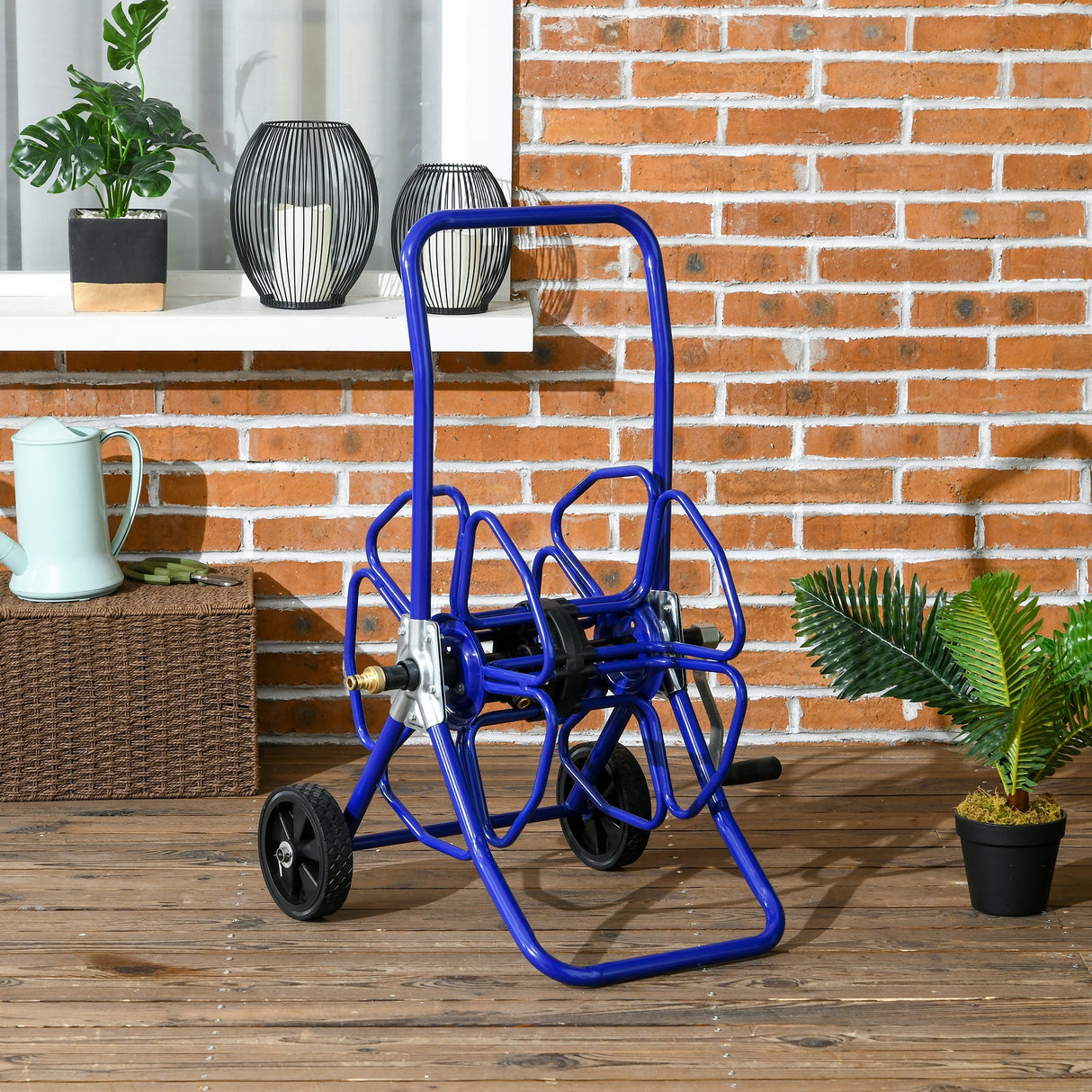 Tragbarer Garten-Wasserschlauchwagen für bis zu 98 Fuß 5/8-Zoll-Schlauch (Schlauch nicht im Lieferumfang enthalten) mit Rädern für Gartenrasen – Blau