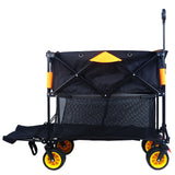 Big Large Capacity Folding Cart Extra Long Extender Wagon Folding Garden Shopping Beach Cart Black Orange