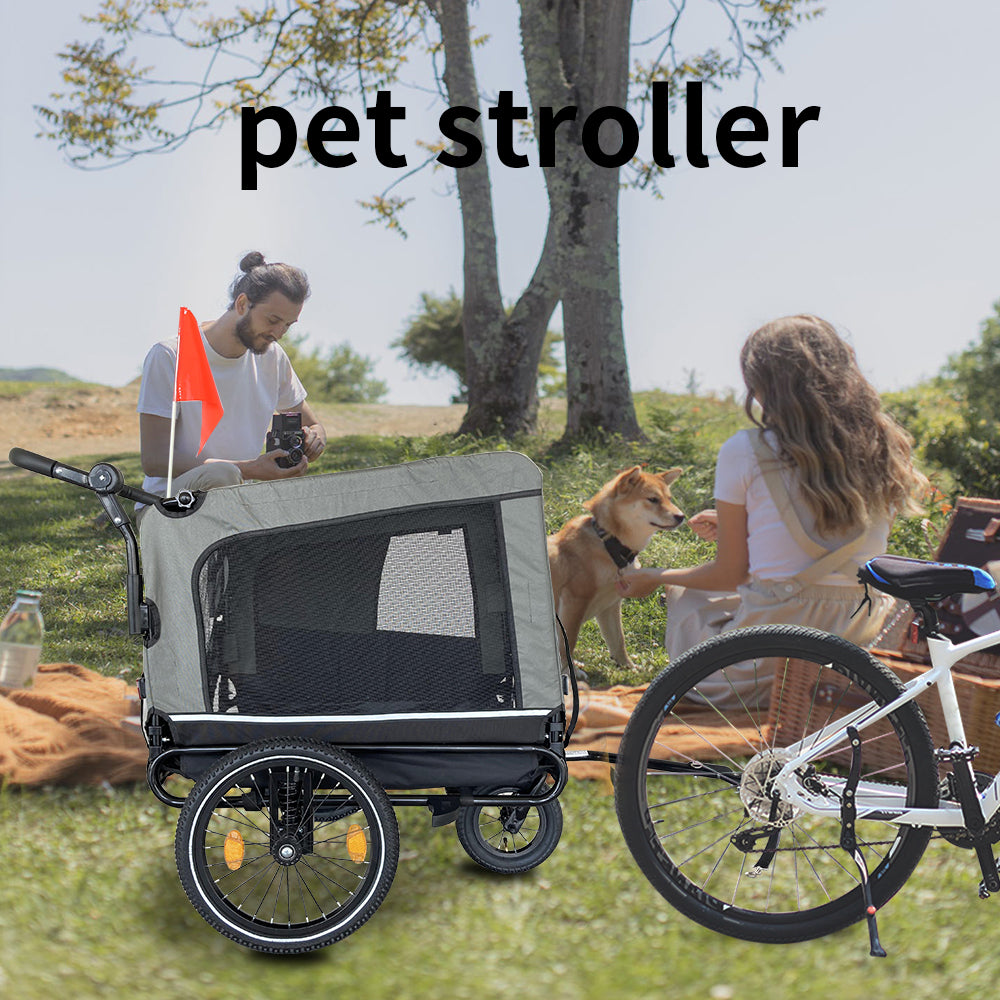 Outdoor Heavy Duty Foldable Utility Pet Stroller Dog Carriers Bicycle Trailer Black Gray 88 lbs Capacity