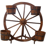 Wood Wagon Wheel Barrel Planter Display--Brown