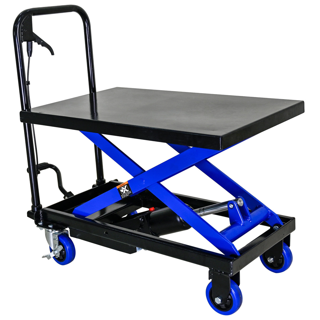 Hydraulic Lift Trolley 500 LBS Capacity na may 4 na Gulong para sa Material Handling at Transportasyon--Black+Blue