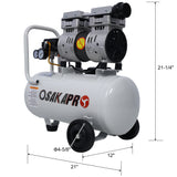 Compresor de aire silencioso sin aceite de 1.5HP Taller eléctrico de 8 galones Portátil liviano con ruedas Nivel de ruido de 70 DBA con válvula de drenaje automática Gris claro