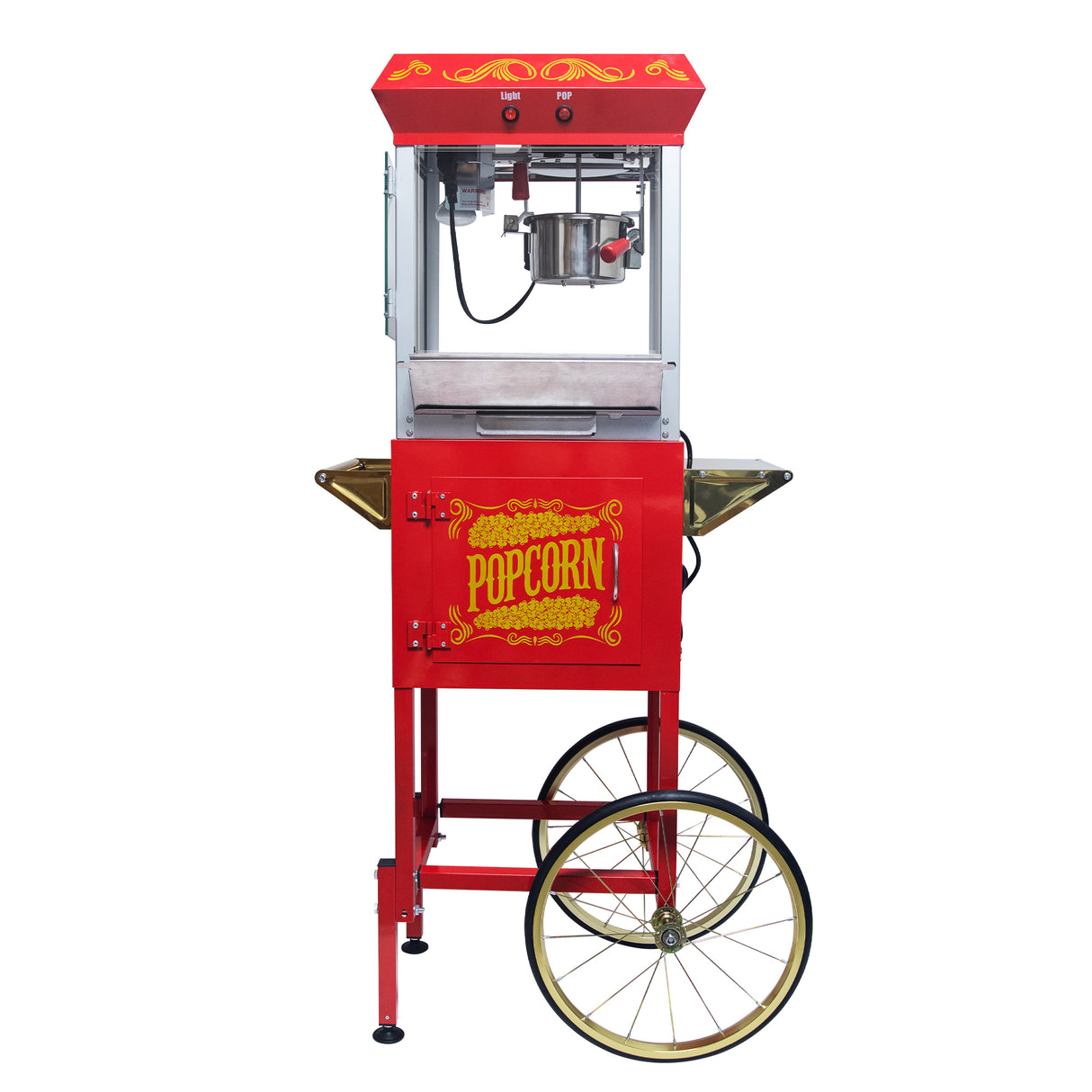 Popcorn Machine with Cart 8oz Popper with Stainless-Steel Kettle Heated Warming Deck and Old Maids Drawer Red