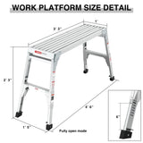 Aluminum Work Platform Large Size Step Stool Folding Portable Bench 40" Width Telescopic Feet 22" -27.5" Height Adjustable--Grey