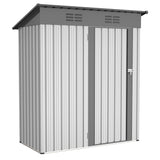 5 X 3 Ft Outdoor Storage Shed Galvanized Metal Garden with Lockable Doors Tool For Patio Lawn Backyard Trash Cans White