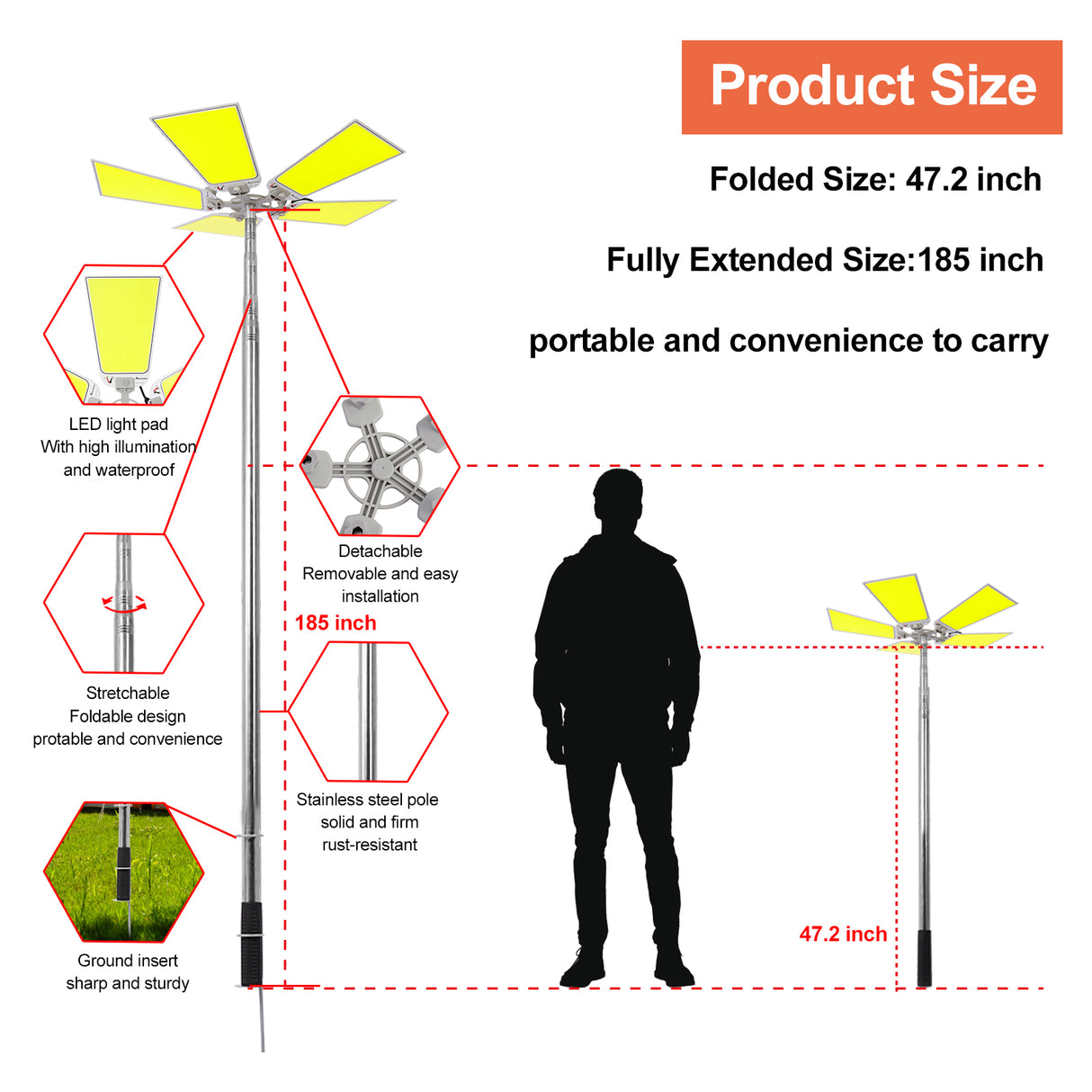 Luci da campeggio telescopiche a LED da 15000 lm Canna telescopica per esterni portatile da pesca notturna Illuminazione da cortile di emergenza super luminosa