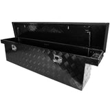 60.2"(L) x 12.2"(W) x 14.4"(H) Caja de herramientas para camioneta Remolque para plataforma de camión Rayas de aluminio para RV Tralier Pestillo cromado Superficie negra