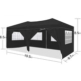 10'x20' EZ Pop Up Canopy Outdoor Portable Party Folding Tent na may 6 na Matatanggal na Sidewalls + Carry Bag + 4pcs Weight Bag--Black