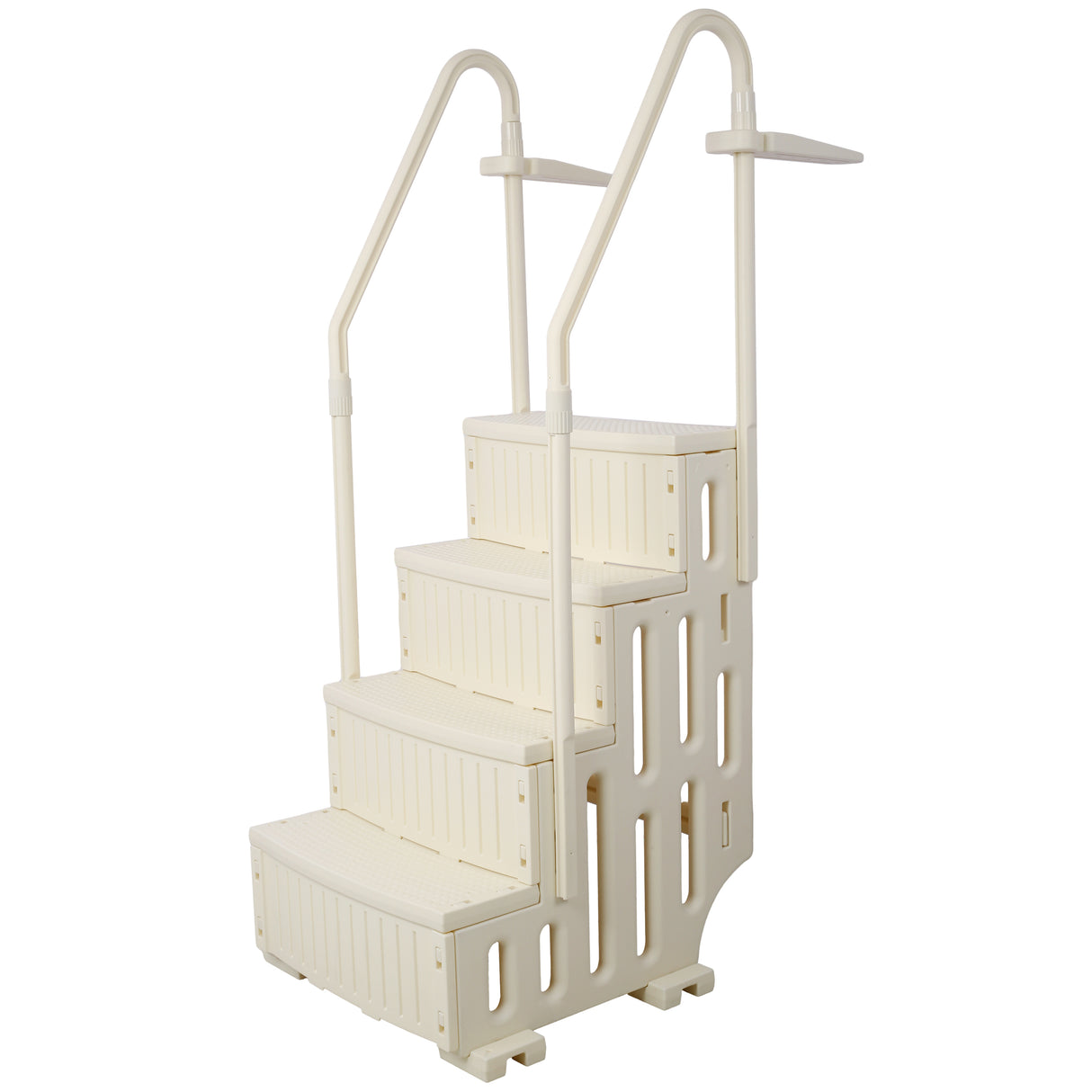 Escalera para piscina de 4 escalones, seguridad resistente para piscinas elevadas, sistema de entrada de escalera con pasamanos, 400 libras, color blanco