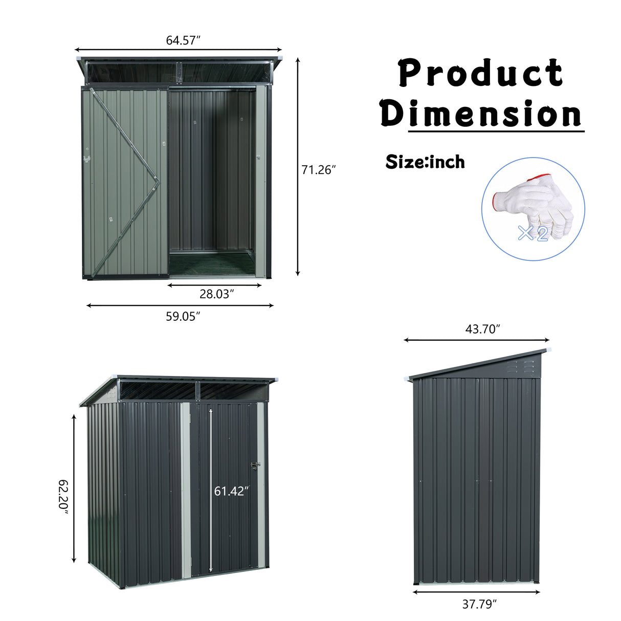 5ft x 3ft Outdoor Metal Storage Shed Transparent Plate Gray