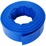 1-1/2" Flat 2.6" Width x 50 FT Pool Backwash Hose Blue Heavy Duty Reinforced PVC Lay Flat Water Discharge Hose for Swimming Pool Filter Pump with 2 Clamp