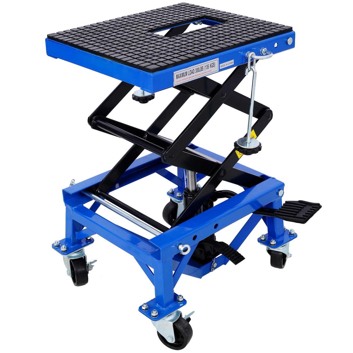 300 lbs Hydraulic Motorcycle Scissor Jack Lift Foot Step Wheels for Small Dirt Bikes Blue