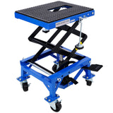 300 lbs Hydraulic Motorcycle Scissor Jack Lift Foot Step Wheels for Small Dirt Bikes Blue