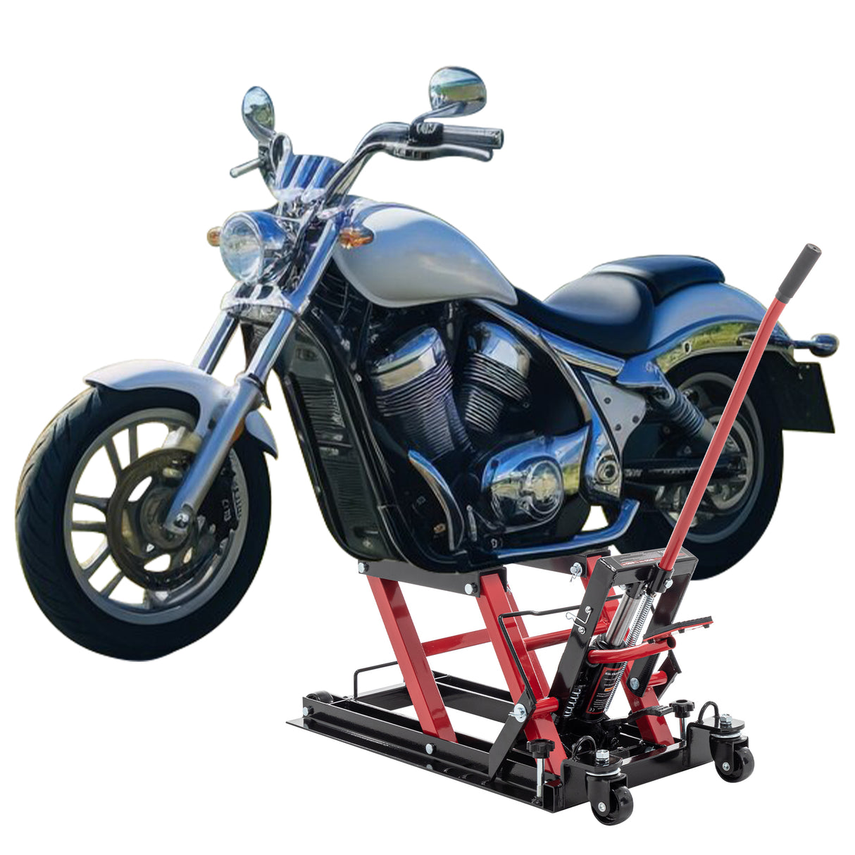 Gato elevador hidráulico para motocicleta, mesa accionada por pie con capacidad de 1500 libras, tijera ATV con rango de elevación de 4,5 "y 15", portátil con ruedas, color rojo