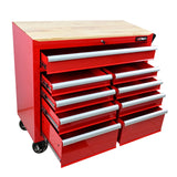 9 Drawers Multifunctional Tool Cart with Wheels and Wooden Top Red