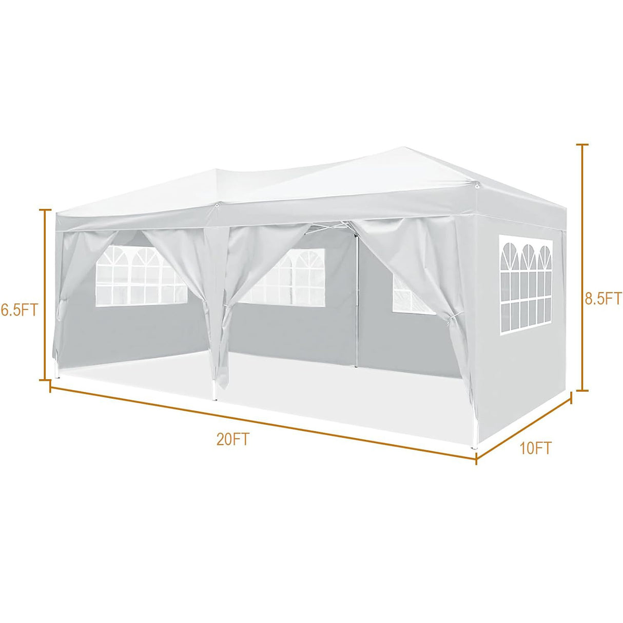 10'x20' Folding Canopy with 6 Removable Sidewalls Outdoor Event Shelter UPF 50+ Gazebo Portable Tents for Parties Beach Camping Wedding EZ Pop Up Canopy--White