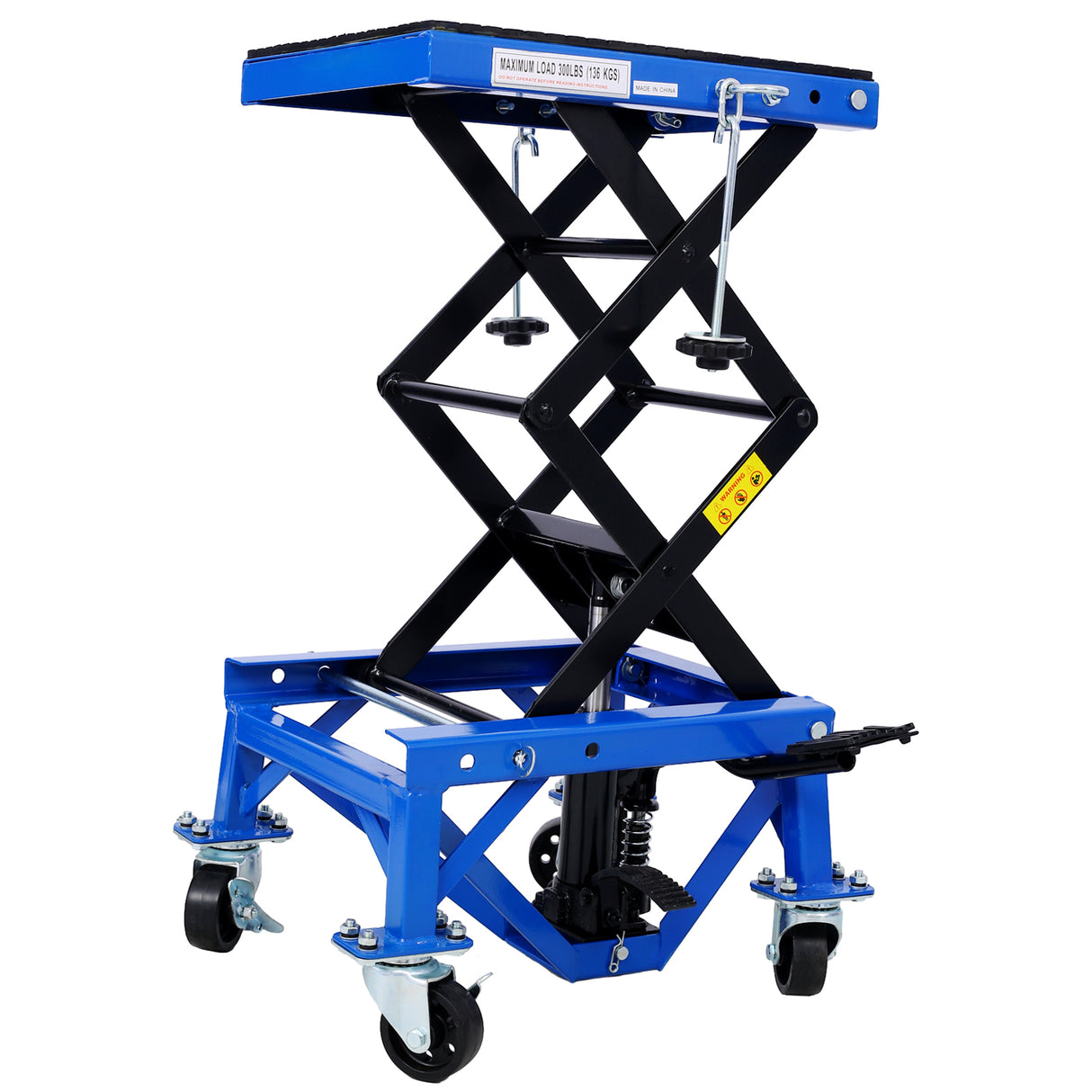 300 lbs Hydraulic Motorcycle Scissor Jack Lift Foot Step Wheels for Small Dirt Bikes Blue