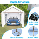 Carport Canopy 10x20 FT Heavy Duty Boat Car Garage with Removable Sidewalls and Roll-up Ventilated Windows White