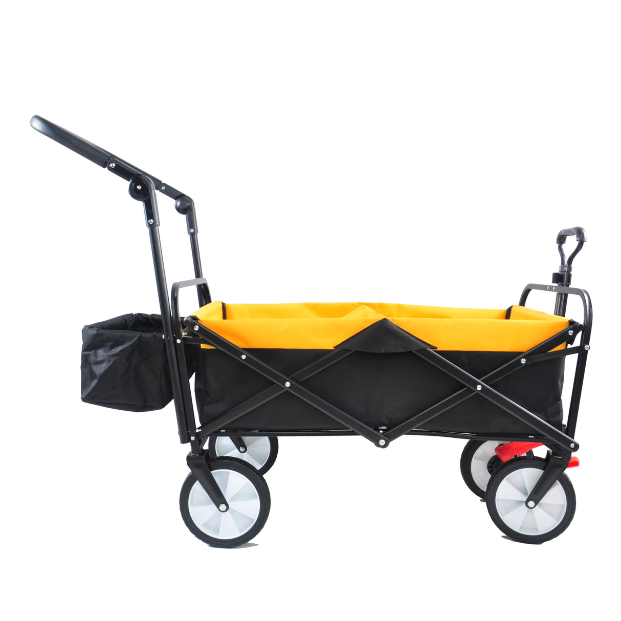 Folding Wagon Collapsible Outdoor Utility Heavy Duty Garden Portable Hand Cart Drink Holder Adjustable Handles Yellow