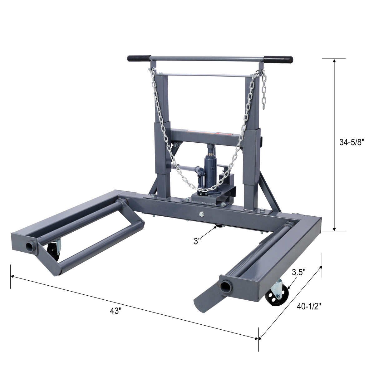 1,500 Lb. Capacity Adjustable Height Dual Wheel Dolly for Large Trucks--Grey