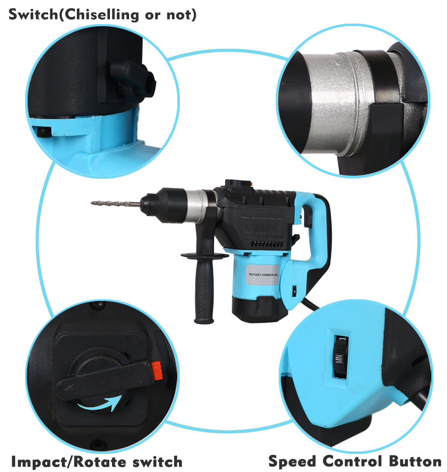 Rotary Hammer 1100W 1-1/2" SDS Plus Drill 3 Function--Asul + Itim