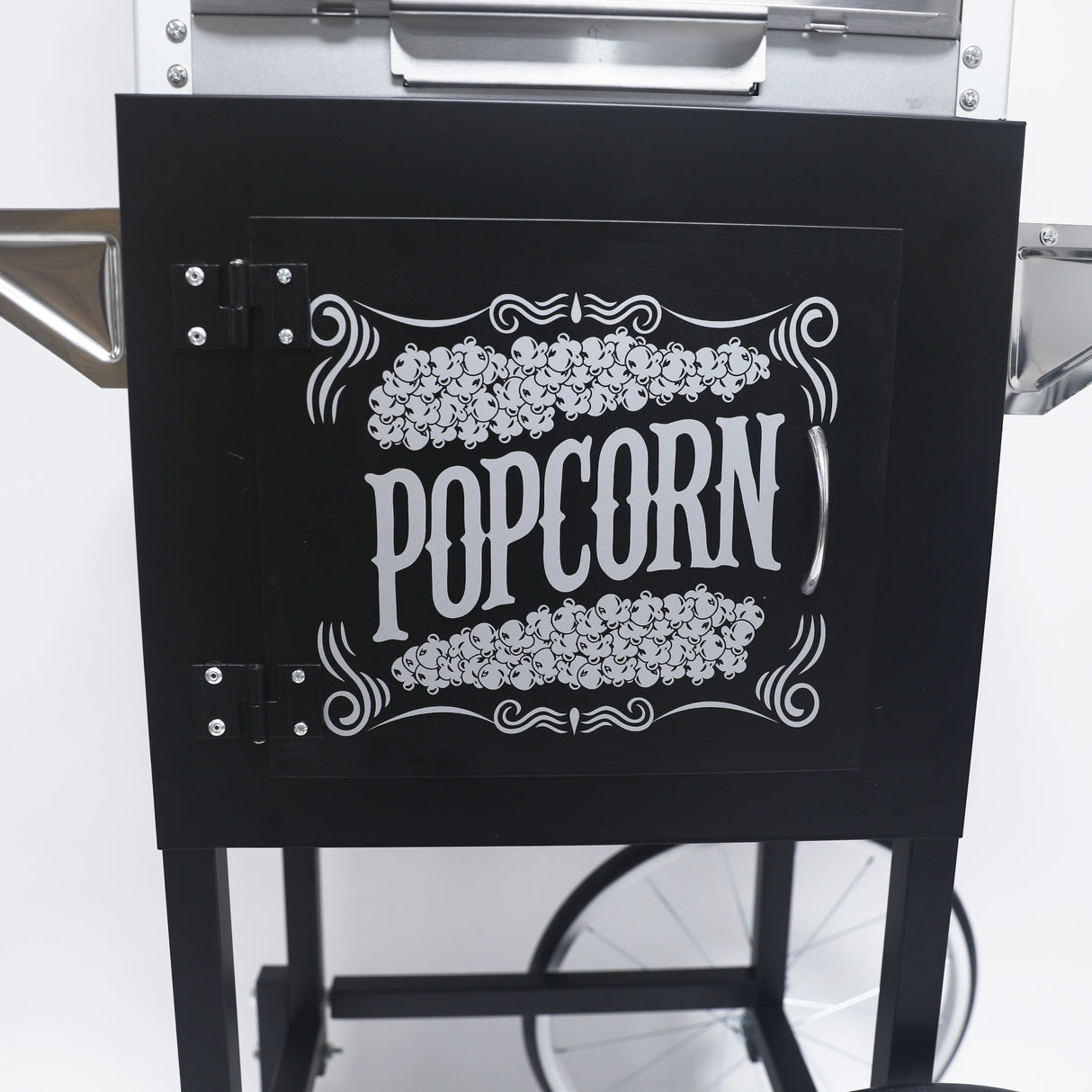 Popcorn Machine with Cart 8oz Popper with Stainless-Steel Kettle Heated Warming Deck and Old Maids Drawer Black