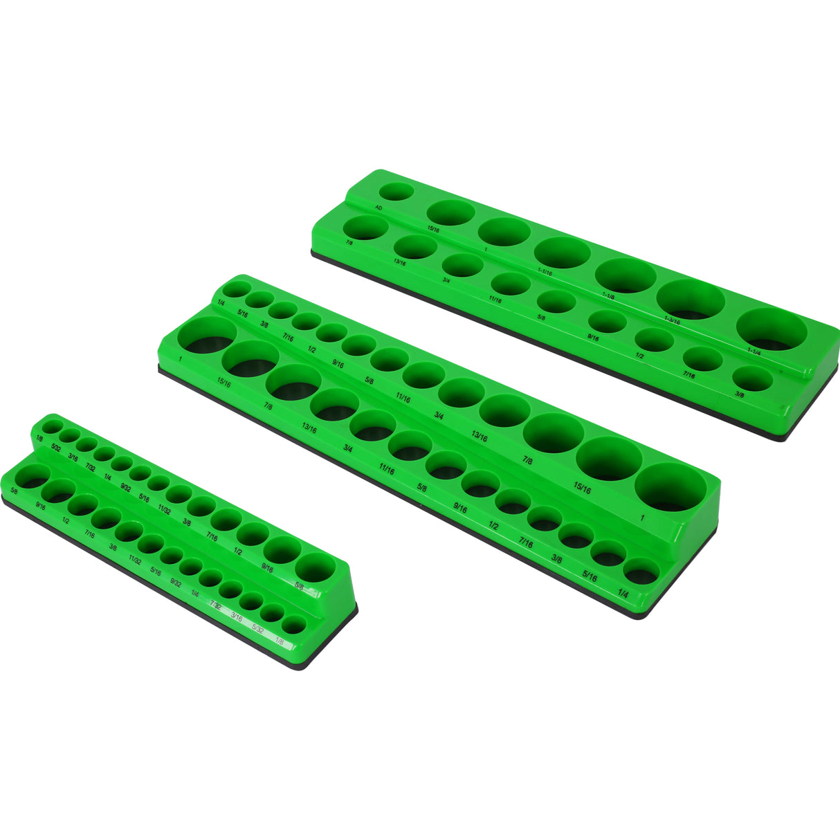 Ensemble de 6 supports de rangement de douilles magnétiques comprenant des plateaux métriques SAE de 1/4", 3/8" et 1/2" pouvant contenir 141 douilles de taille standard et de taille profonde (douille non incluse) - Vert et noir