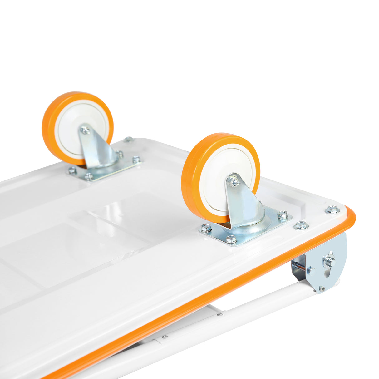 Carro de empuje plegable Dolly, plataforma móvil de alta resistencia con capacidad de 660 libras, carretilla de mano blanca y naranja