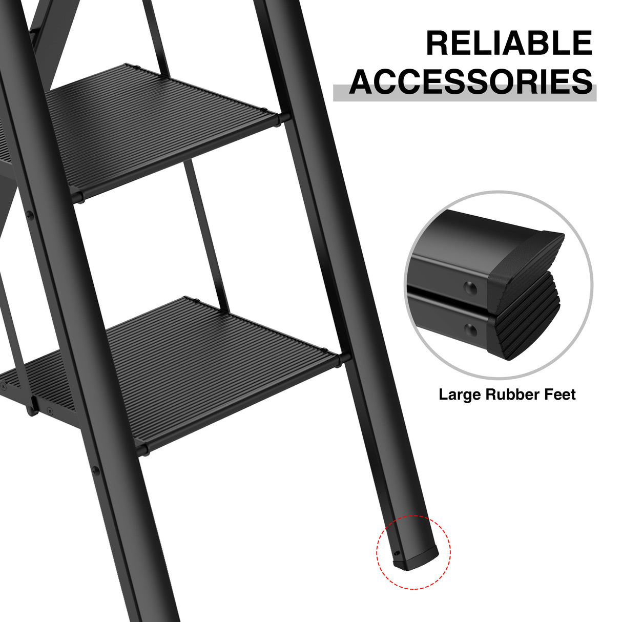 4 Step Ladder Household Safety Retractable Handgrip Folding Stool with Anti-Slip Wide Pedal Aluminum 300lbs--Black