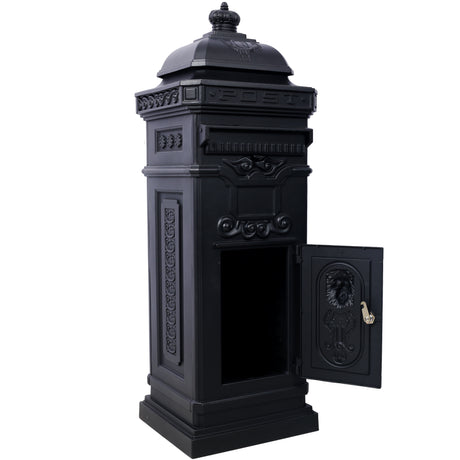 Mailbox Residential The Court Large-Capacity Letter Box Garden Floor Safety Outdoor Rainproof Postbox Statue--Black