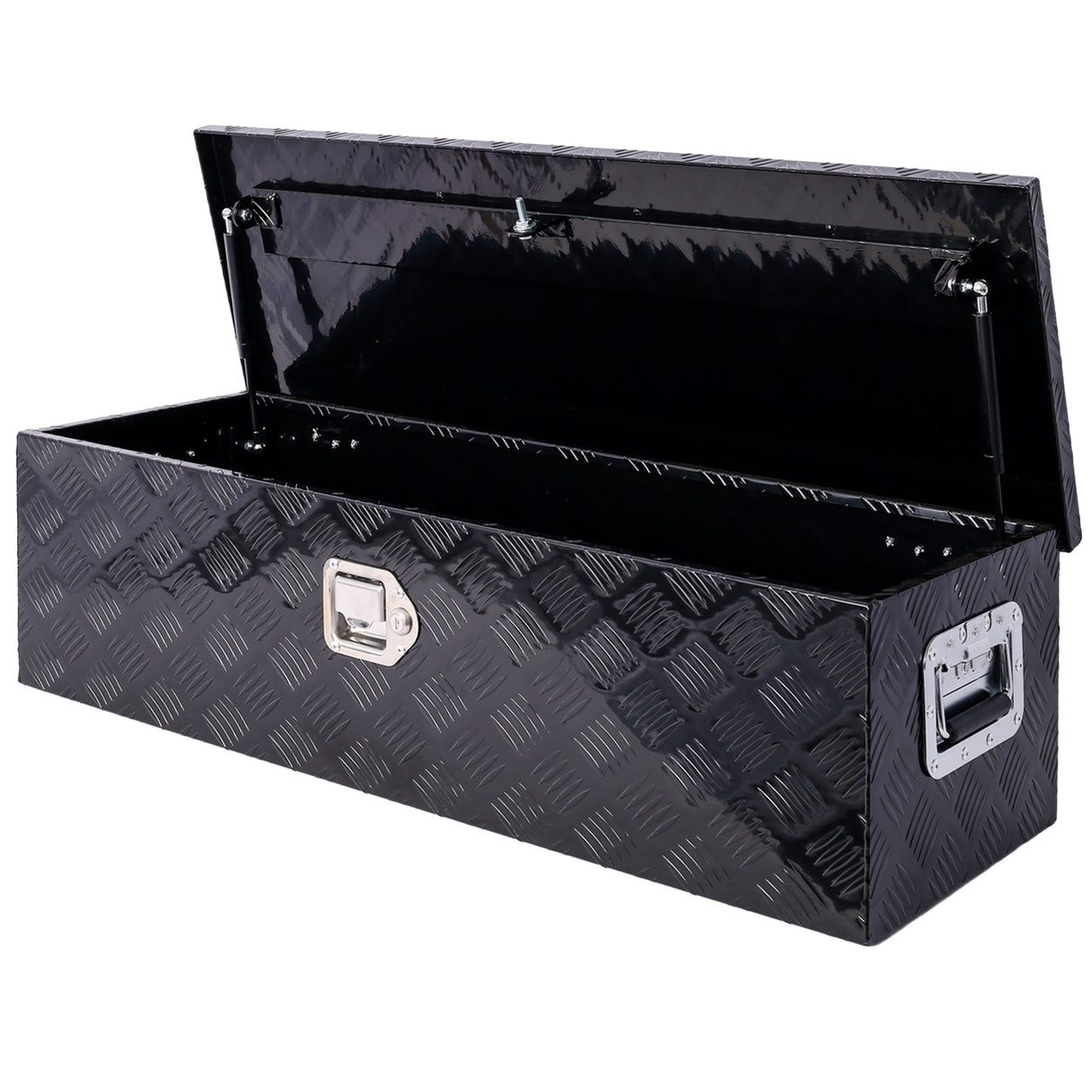 Caja de herramientas de aluminio de 39 pulgadas, caja de camión resistente, almacenamiento para camioneta y remolque al aire libre, organizador para RV, parte inferior con llaves de bloqueo, negro, 39x13x10 pulgadas