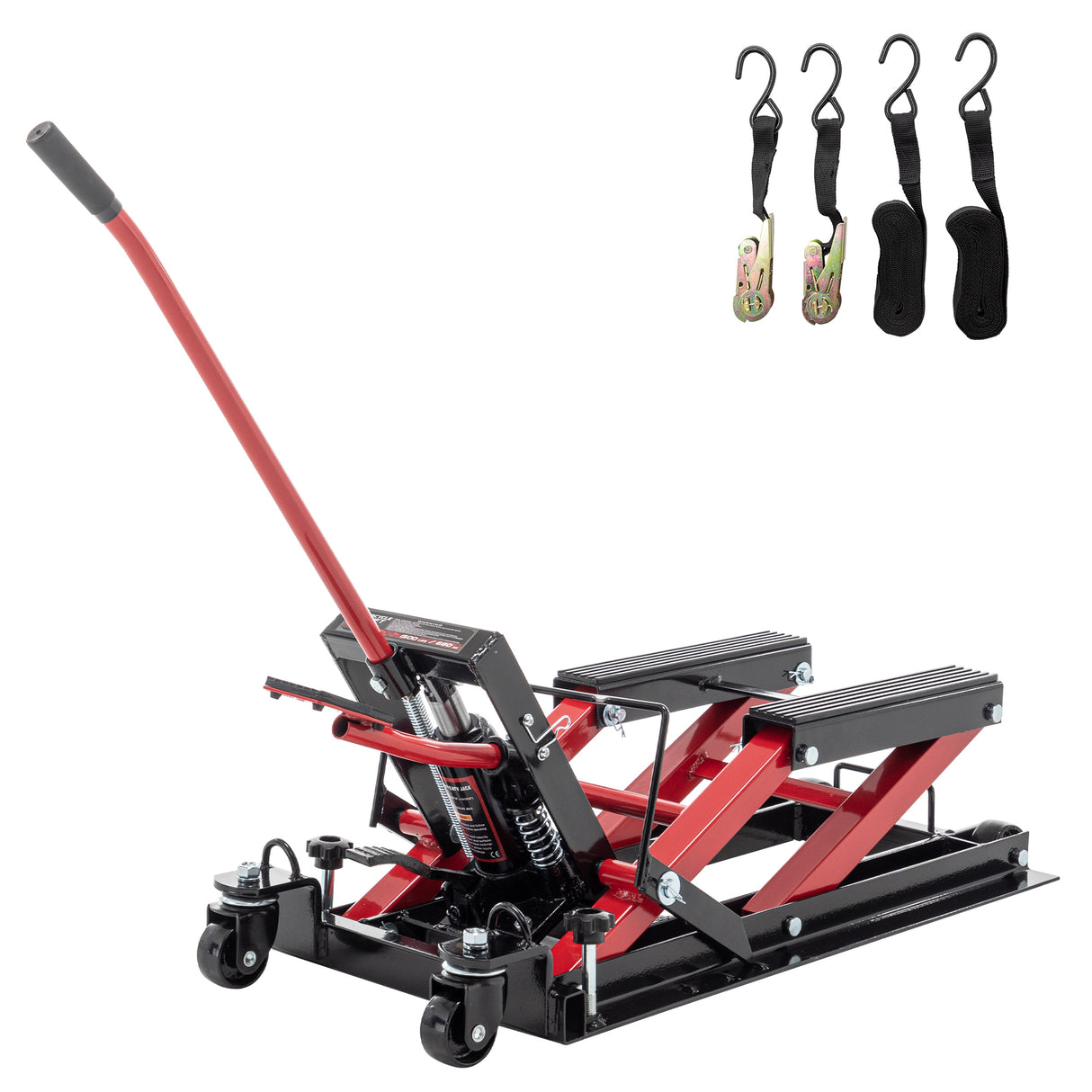 Gato elevador hidráulico para motocicleta, mesa accionada por pie con capacidad de 1500 libras, tijera ATV con rango de elevación de 4,5 "y 15", portátil con ruedas, color rojo