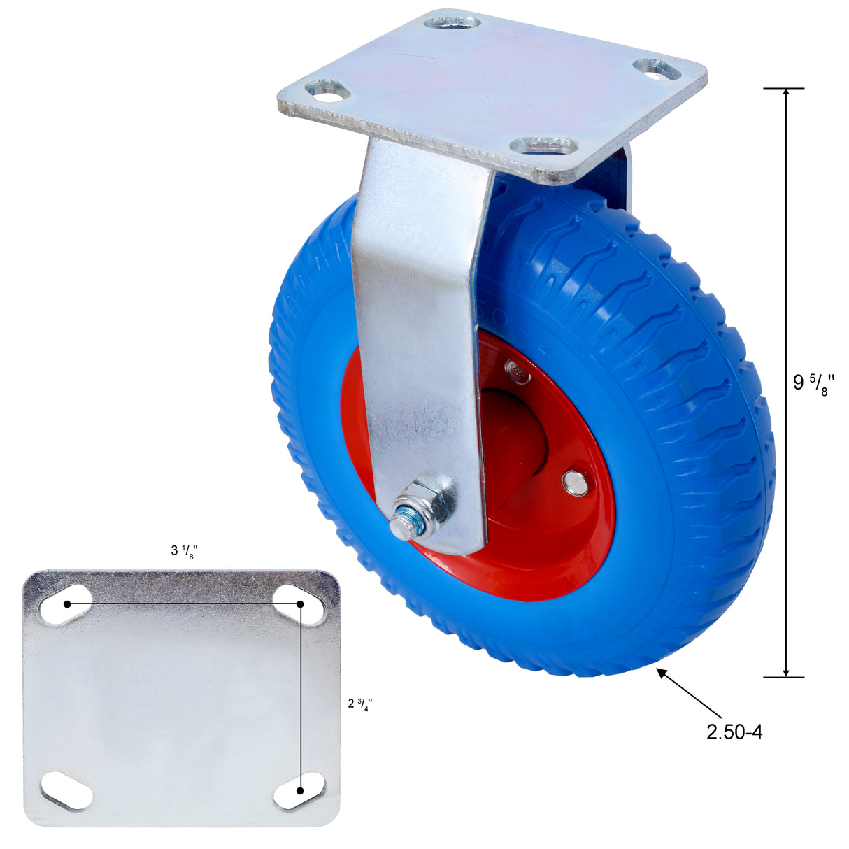 4 piezas de 8 pulgadas sin plano (2 piezas giratorias + 2 piezas rígidas) rueda giratoria placa de acero con rodamientos de bolas eje centrado de 5/8 pulgadas de diámetro azul