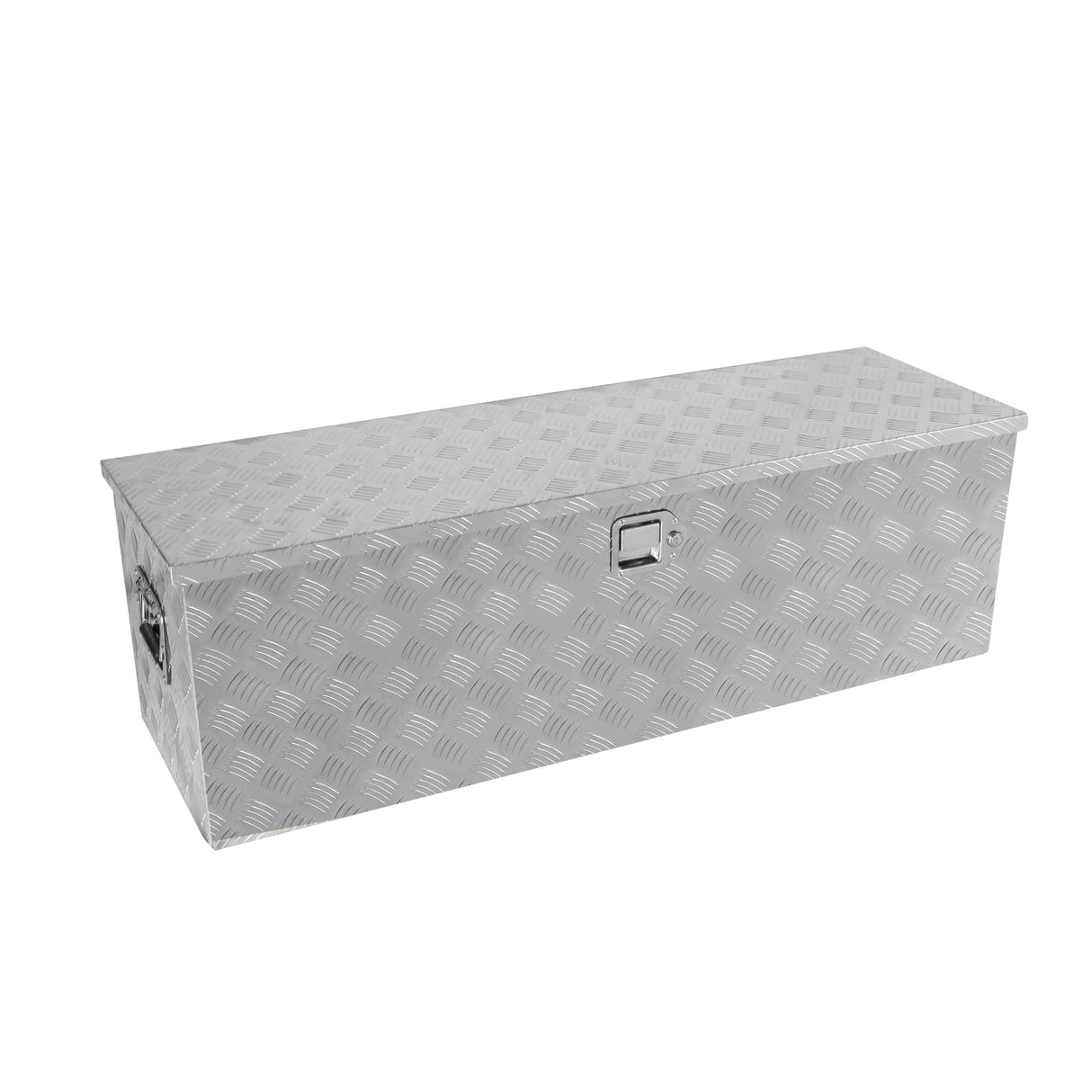 48 Inch Heavy Duty Silver Aluminum Stripes Plated Long Tool Box Pick Up Truck Bed RV Trailer Storage Organizer Waterproof Underbody Storage with Lock and Key (48"×15.2"×15.2")