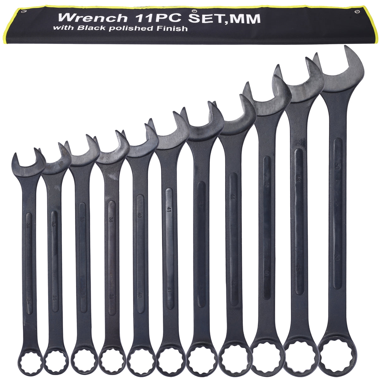 Jumbo Combination Wrench Set Extra Large Metric 1-5/16'' to 2'' Black Oxide with Pouch 11-piece