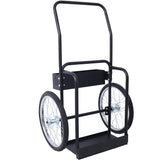 Large Dual Oxygen Tank Cart Dolly Double Cylinder 20" Pneumatic Wheels Includes two Fastening Belts Black