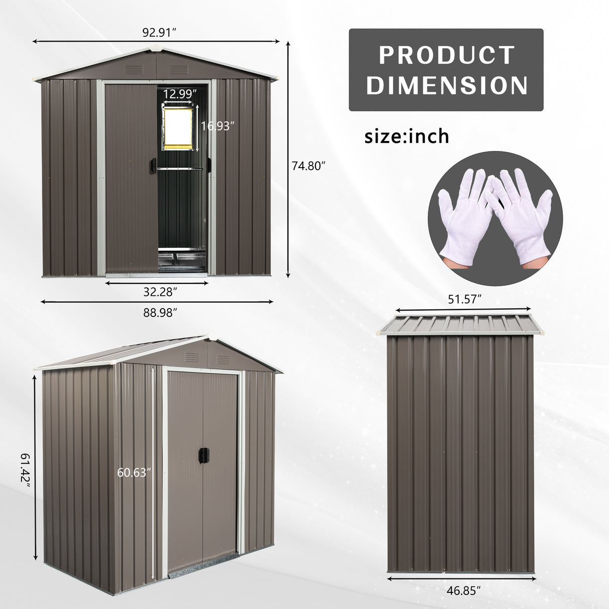 8ft x 4ft Outdoor Metal Storage Shed with Window Gray