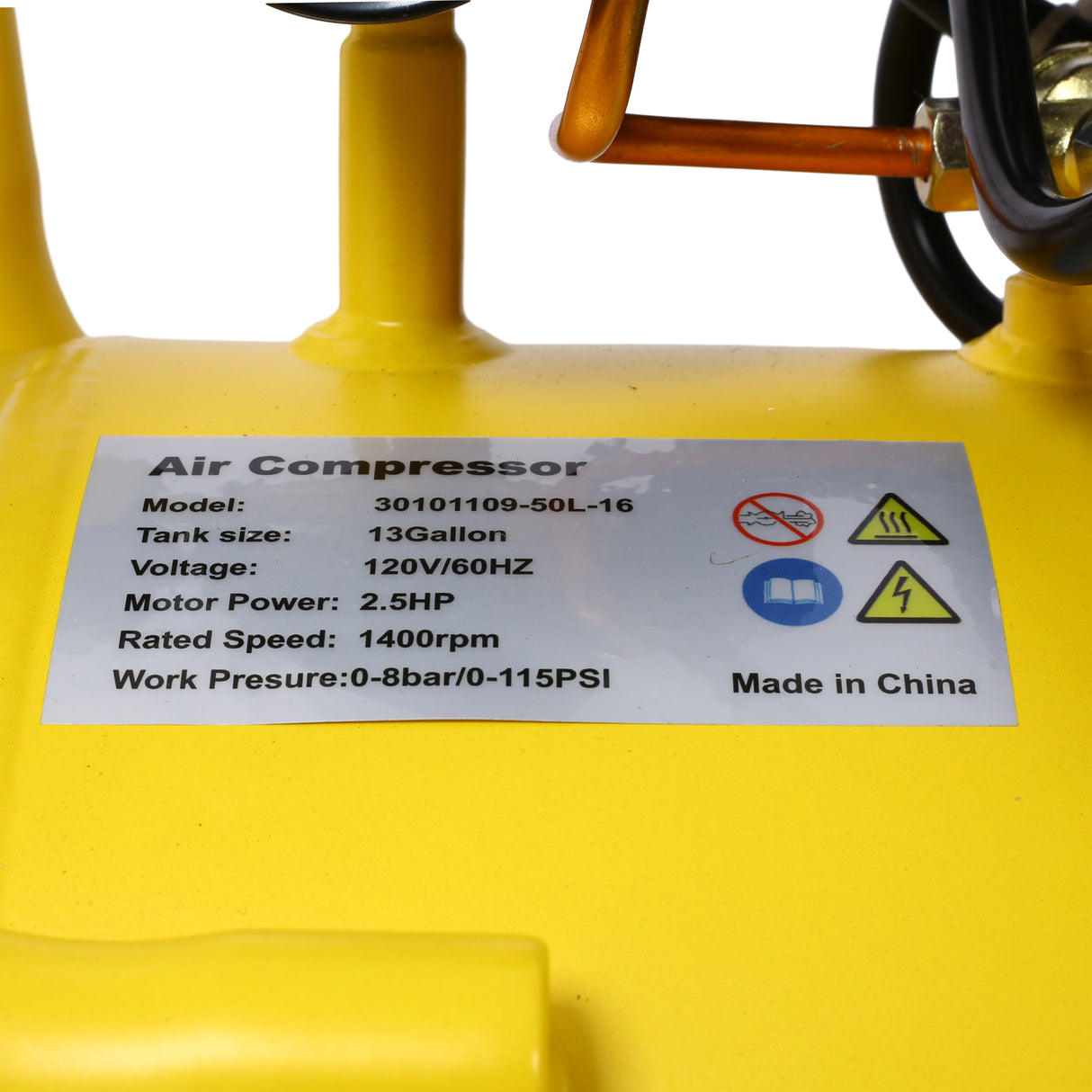 2.5 HP Silent Air Compressor 13 Gallon Oil-Free Electric Shop Portable Lightweight with Wheels 70 DBA Noise Level na may Automatic Drain Valve Yellow