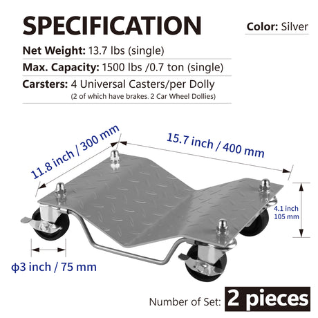 2 STUKS Auto Dolly Wielband Set Zware Skate Auto Reparatie 3000LB