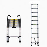 9.5 Foot Aluminum Button Telescopic Ladder with 2 Triangular Stabilizers and Hooks Multi-Purpose Maximum Load-Bearing Capacity of 330 Pounds Suitable for Industrial and Home