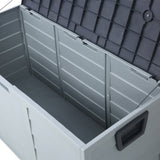 Allwetter-UV-Pool-Deckbox, 250 lbs Kapazität, Lagerschuppen, Mülleimer, Hinterhof, Terrasse, im Freien mit Rad, 75 Gallonen Harz-Deckbox – Organisation und Aufbewahrung für Möbel, Kissen, Gartengeräte und Poolspielzeug – Grau