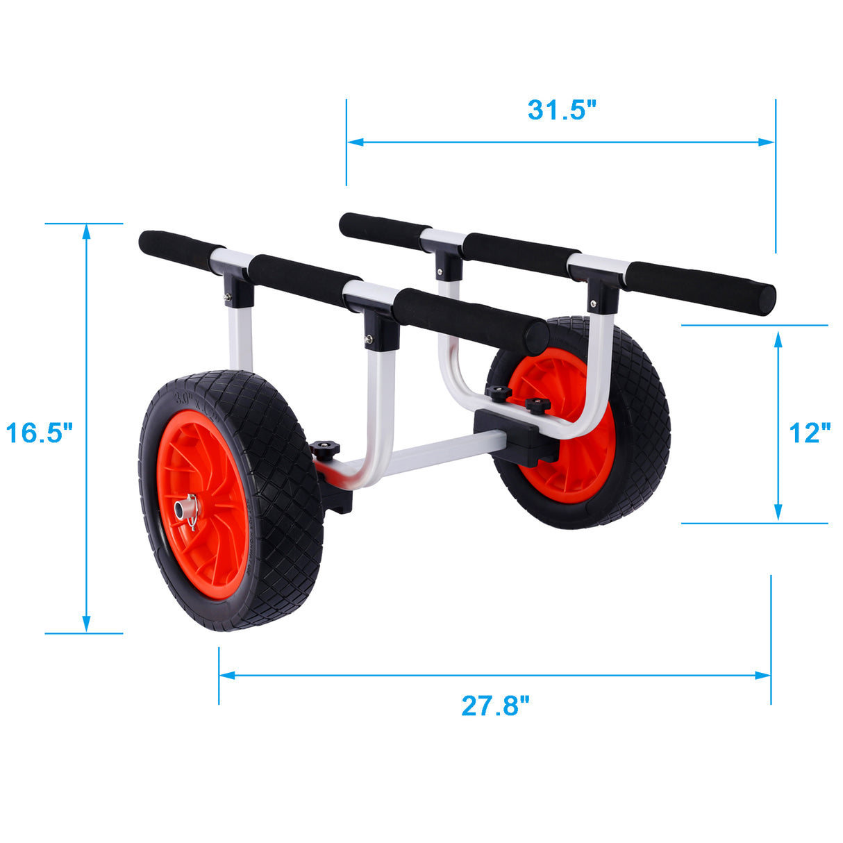 Chariot de kayak robuste, canoë réglable en largeur avec roues de plage plates de 12 pouces, chariot de transport de bateau, chariot à largeur réglable avec airless