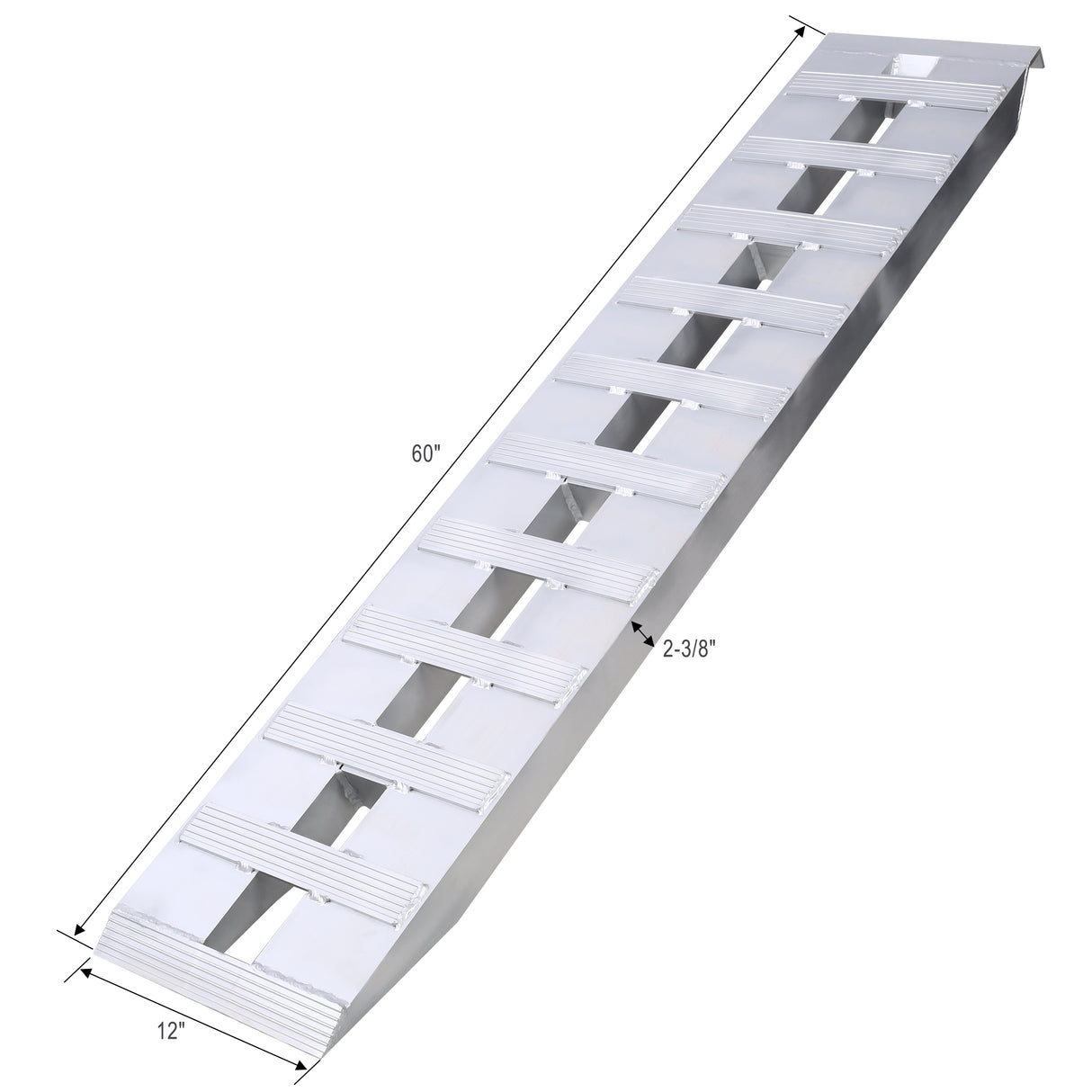 1 Pair Heavy-Duty Ramps with Top Hook Attaching End Universal Loading 60" X 12" 6600 LBS Aluminum--Silver