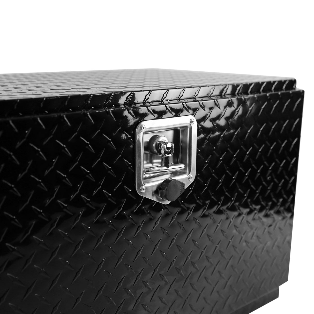 30 Inch Aluminum Stripes Plated Tool Box Pick Up Truck Bed RV Trailer Waterproof Square Storage Organizer with Lock and Keys Black 30"(30.1"×17.1"×17.9")