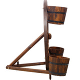 Wood Wagon Wheel Barrel Planter Display--Brown