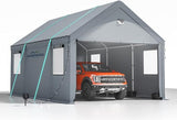 Sannwsg 10x20 Heavy Duty Carport Canopy Extra Large Portable Car Tent Garage with Roll-up Windows and All-Season Tarp Cover Metal Roof &Side Walls for Car SUV Boats&Truck Shelter Logic Storage--Gray