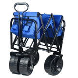 Folding Wagon Garden Shopping Beach Cart Blue Metal