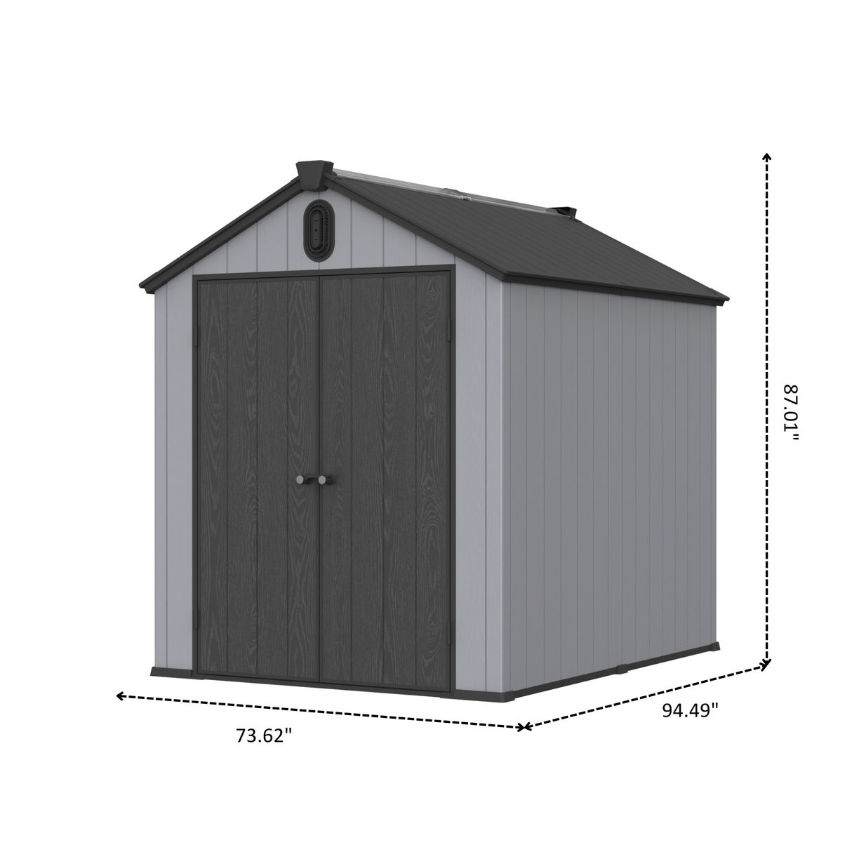 Hangar de rangement en plastique 6 × 8 pieds pour jardin d'arrière-cour, outil à grande flèche, noir et gris