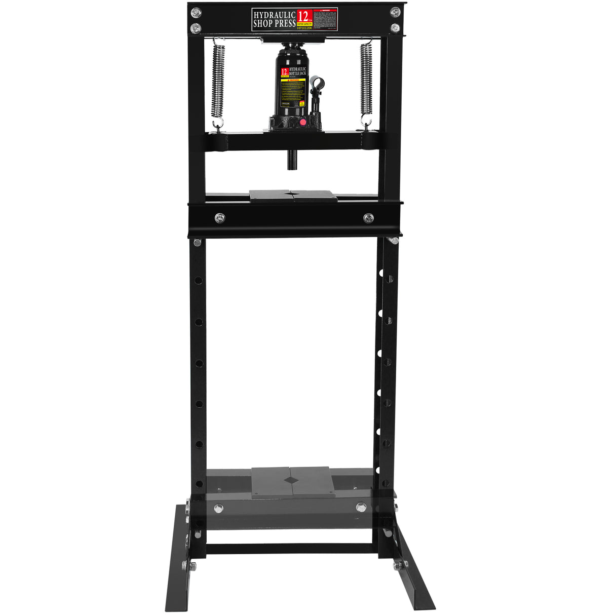 Hydraulic 12 Ton H-Frame Garage Floor Adjustable Shop Press with Plates Black